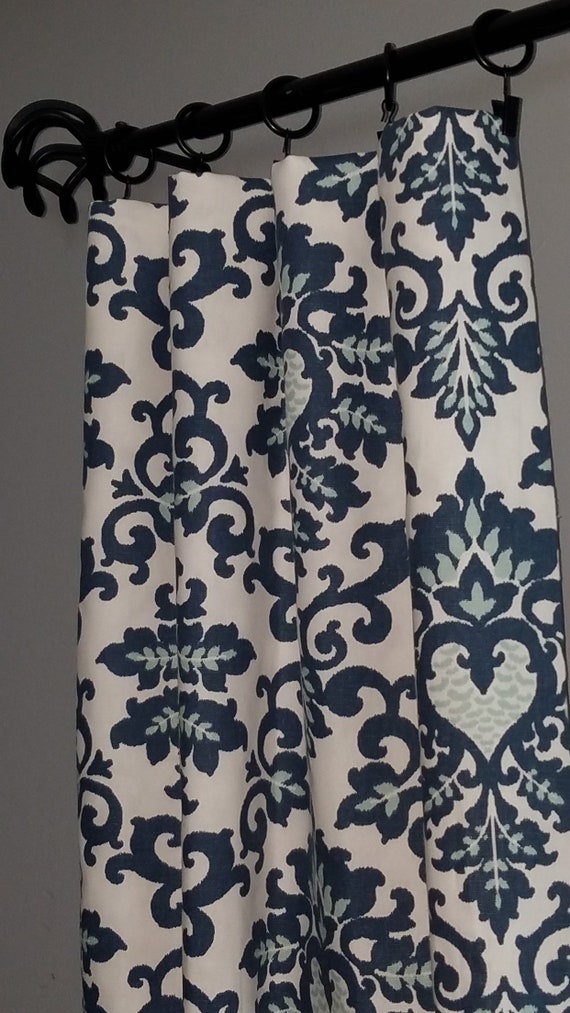 2 Custom Ikat Blue Curtain Panels Dark 2 Custom Ikat Blue Curtain Panels, Blue Ikat Curtains