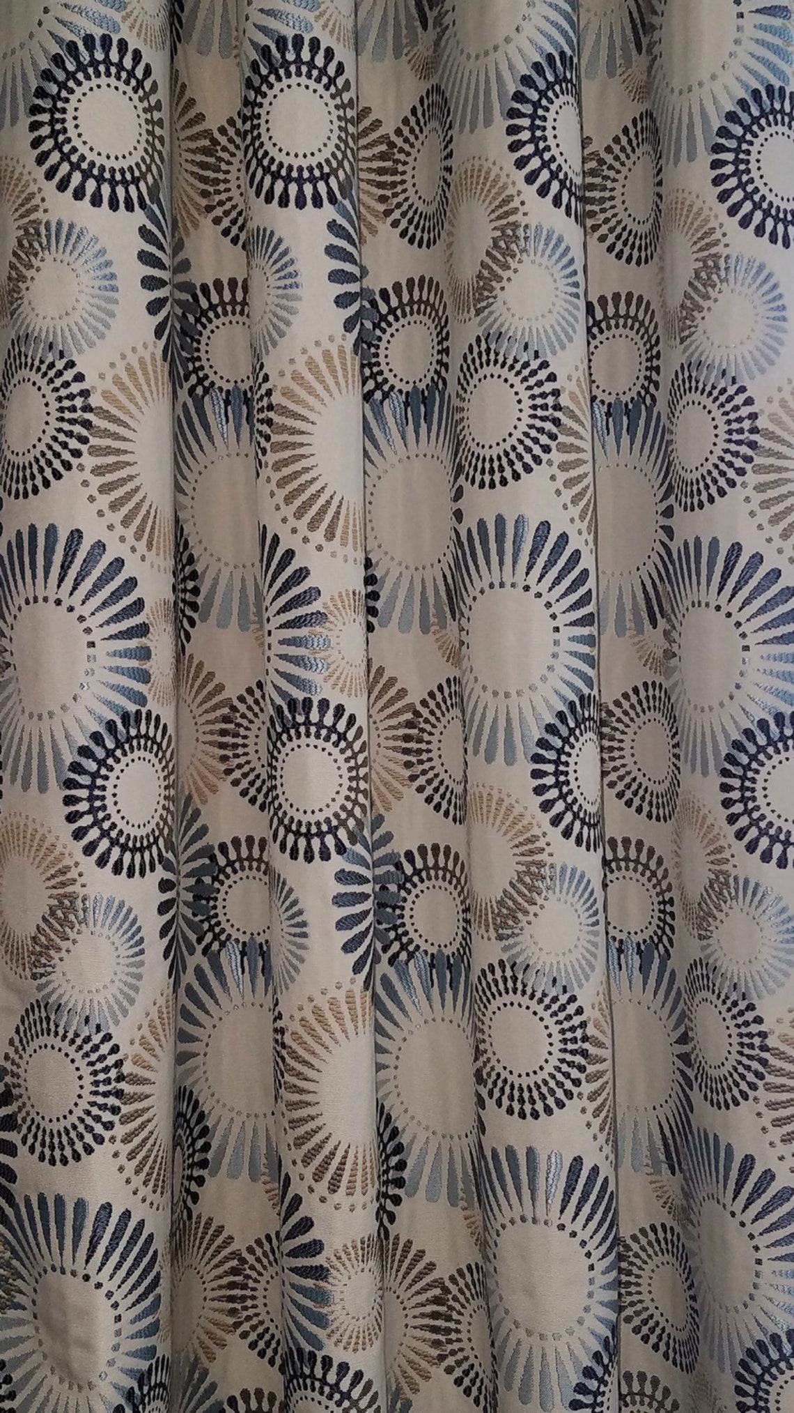 Pair of Blue Cream Curtains. Grommet Curtains Custom Lengths Etsy