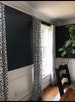Navy blue and white curtain panels. Custom widths, lengths, grommets, lining available with a message. Geometric curtains. Valances