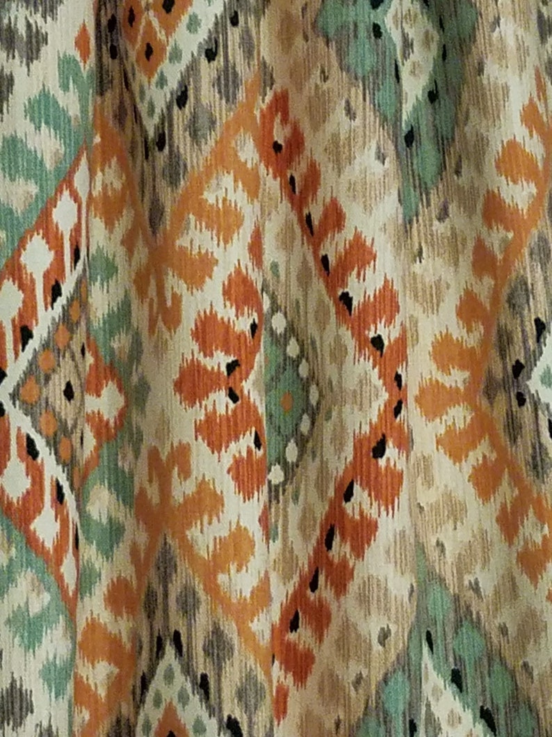 Ikat Curtains Ikat Drapery Panels Orange Coral Green Etsy
