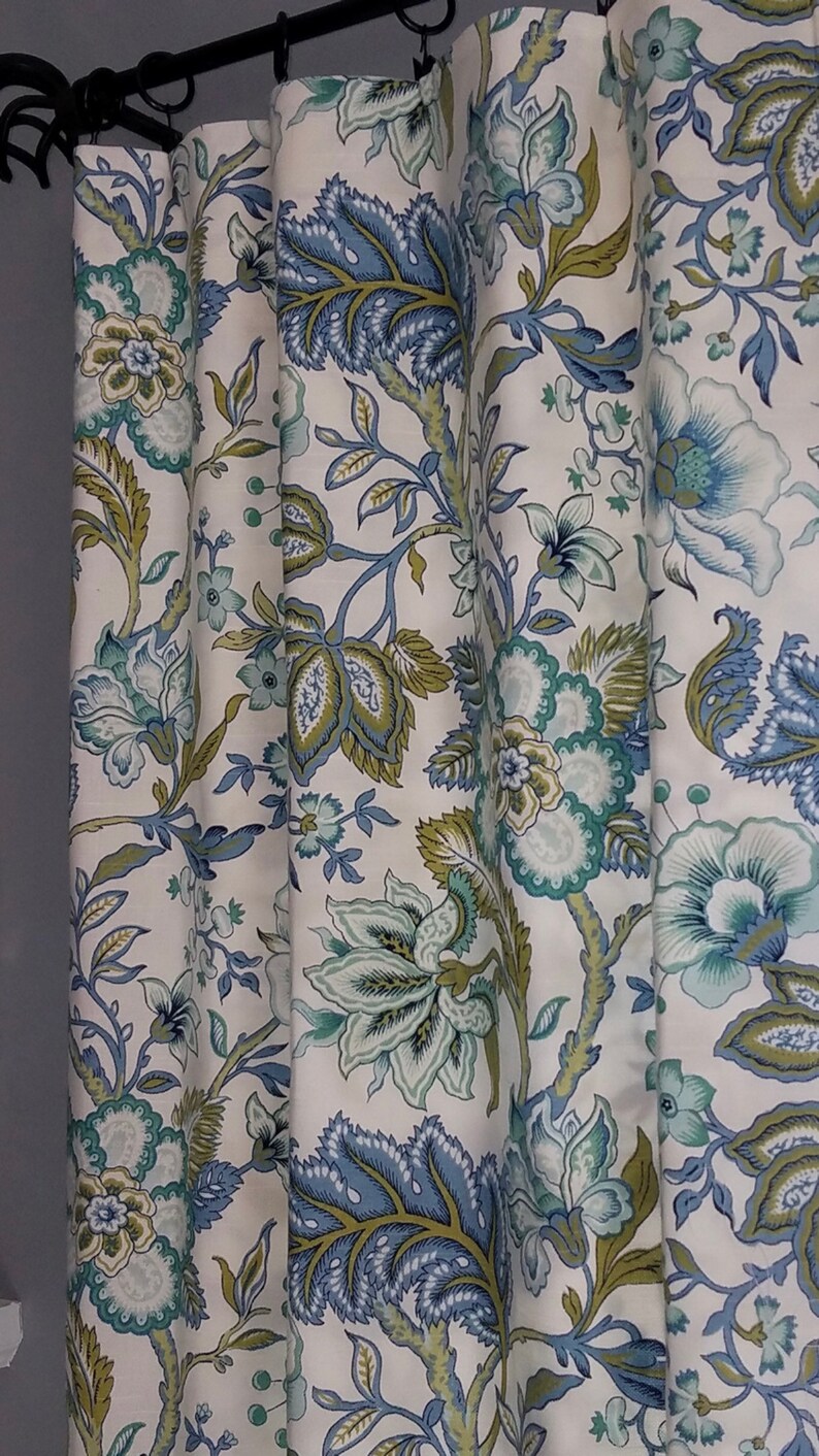 Pair of blue green drapery curtain panels. Blue flower Etsy