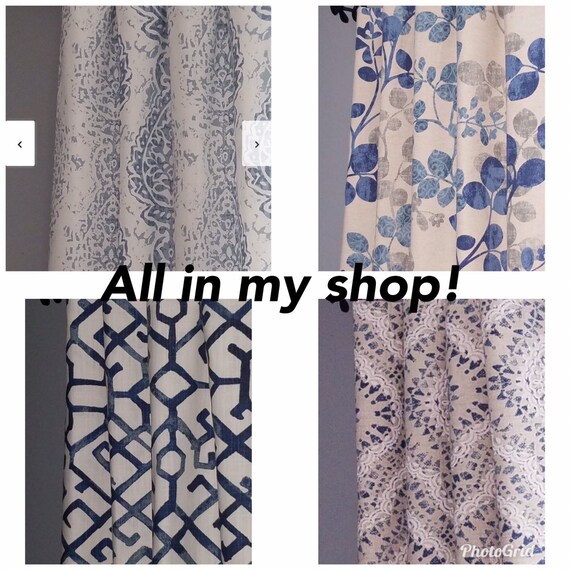 Blue And Gray Curtains Blue And Cream Drapes Custom Sizes Etsy
