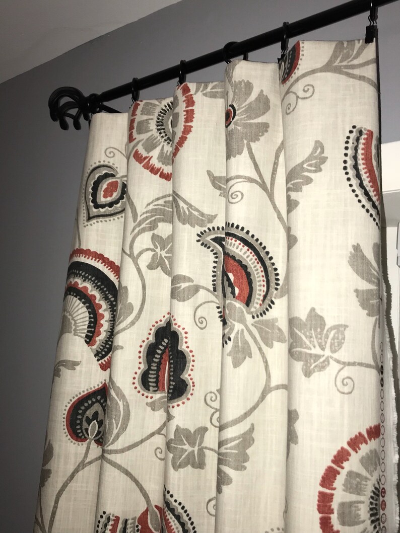 Red Gray Curtain Panels Custom Drapery Panels Valances Free Etsy