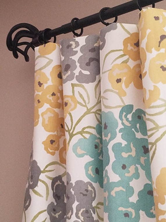 Aqua Teal Yellow And Gray Curtains Yellow And Gray Etsy