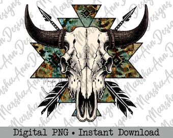 Aztec Western Bull Skull PNG, Western PNG, Country PNG, Boho Western Design, Western Bull Skull png, Leopard Bull Skull Design, Country Boho