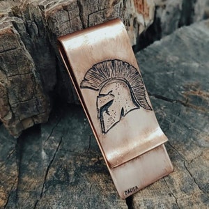 Hand Engraved Copper Spartan Money Clip
