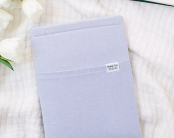 Linen Lavender Book Sleeve with Pocket, Minimalist Book Cover with Pocket, Gift for Reader, Teacher Gift