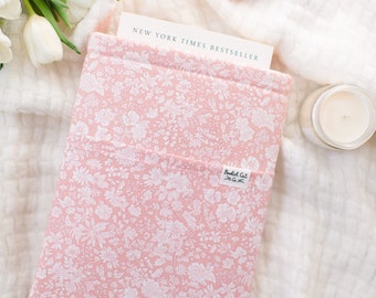 Blush Pink Dainty Floral Book Sleeve with Pocket, Liberty London Floral Print, Book Cover with Pocket, Cute Gift for Reader