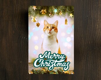 Printable Christmas Catmas card, Instant Download, Xmas cat kitty, Retro style card