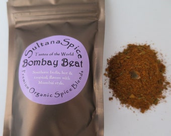 Bombay Beat, masala spice mix, all certified organic ingredients, Indian cooking, vegan,vegetarian,curry, spice rub, marinade,masala