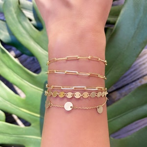 14kt Yellow Gold Shimmering Multi Golden Eclipse Circle Disc Bracelet- Adjustable