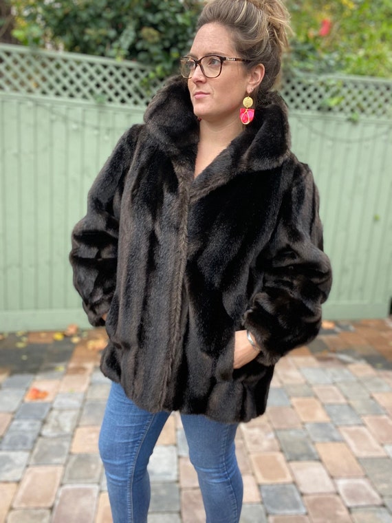Vintage Dark Brown Tissavel Faux Fur Coat Silky Simulation Vintage Dark Brown Tissavel Faux Fur, Dark Brown Faux Fur Coats Uk
