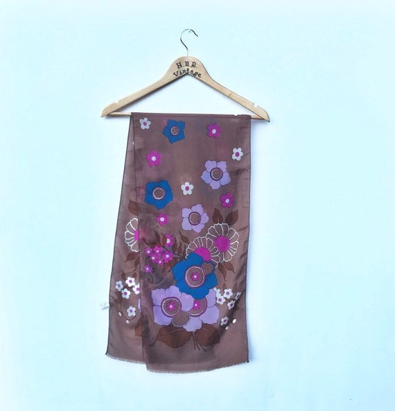 Hair Semi Sheer Pretty Pink Floral Head Neck Scarf in Very Good Condition