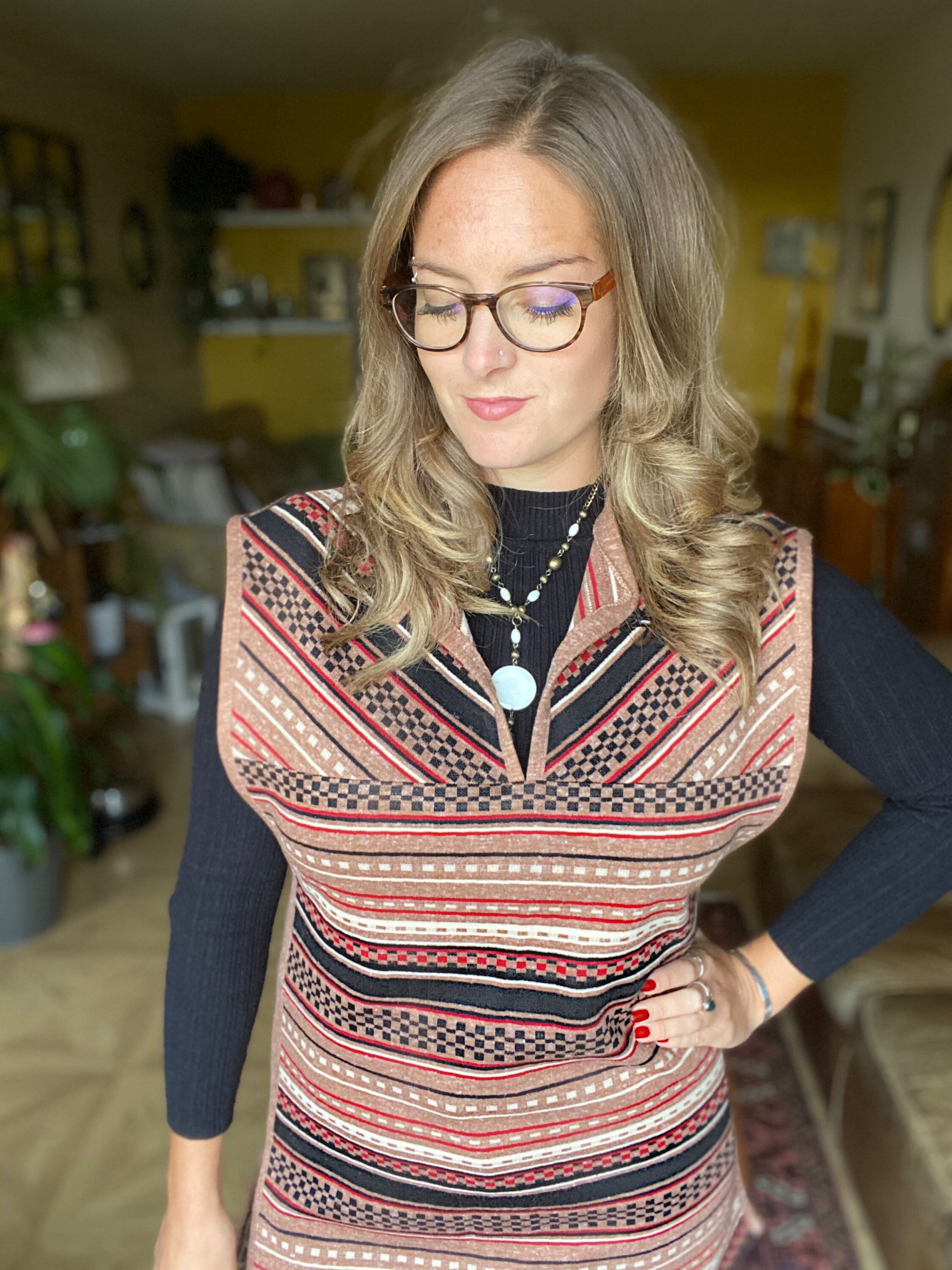 Image of S Striped Tunic Top Boho Hippy Brown Vintage Approx Size -. Waist Jacket. Vest. Sleeveless Jumper. Tank Top