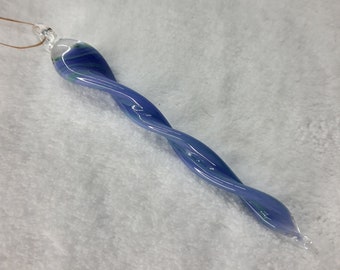 Twisted Art Glass Icicle - Purple w/ turquoise detail - Actual Photos, Ornament, Suncatcher, Gifts - Spiral Glass Wand