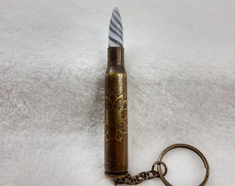 Flower - Etched Glass Bullet Keychain  30-06 Repurposed Brass Cartridge in Gift Box - Choose Necklace or Necklace option - Hunters Gifts