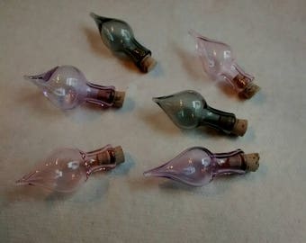 Tiny Tear Shaped - Colored Glass Vials with Cork (x3 Pc. Mix B) - Approx 1 3/4" - Wire Wrapping - Essential Oils, Ashes  and More!