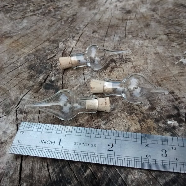 Tiny Tear Shaped Vials w/Cork - Clear - CHOOSE Quantity - Approx 1 3/4" - Bottles for Wire Wrapping - Essential Oils, Ashes, Steampunk