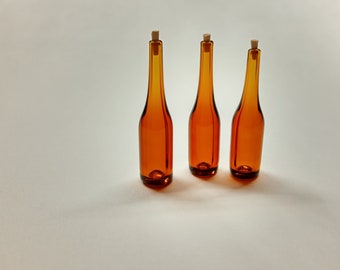 3pc, TEENIES - CLEAR Only 1:12 Scale Dollhouse Mini Glass Wine Bottles with Corks Miniatures Approx 1 18\u2033-1 14 \u2013 7mm Teeny Tinies