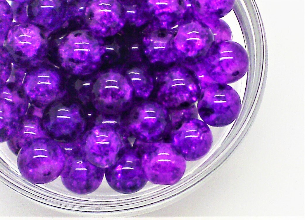 Purple crackle glass beads bright violet purple crackle Etsy