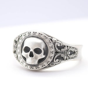 Micro Reaper Ring Small Skull Ring Sterling Silver Skull Ring Gothic Pirate Skull Ring Statement Ring