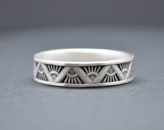 Mini Art Deco Ring, Art Deco Thin Band, Art Deco Wedding Band, Sterling Silver, Wedding Band, Architecture Ring, Geometric Ring