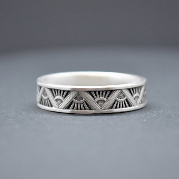 Mini Art Deco Ring, Art Deco Thin Band, Art Deco Wedding Band, Sterling Silver, Wedding Band, Architecture Ring, Geometric Ring