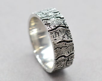 Tree Bark Ring, Men's Silver Wood Ring, Wood and Gold Wedding Bands, Wood and Silver Wedding Bands, Tree Wedding Band