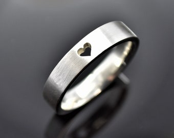 Bague de cœur en argent, Bracelet de mariage de cœur, Cœur simple, Bague de promesse, Bague de mariage, Bague de couple, Bijoux de petite amie de petit ami, Bague d’engagement