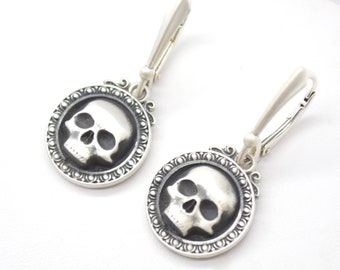 Silber Schädel Ohrringe, Reaper Ohrringe, Schädel Ohrringe, Sterling Silber Ohrringe, Statement Ohrringe, gothic Ohrringe