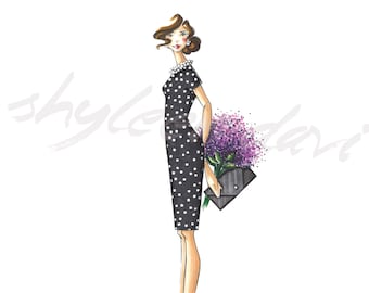 Fashion Illustration Print Polka Dot Chic (Unframed)