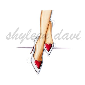 Fashion Illustration Shoe Art Print &quot;Two Of Hearts&quot;