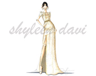 Fashion Illustration Sketch Art Print "Citrine"