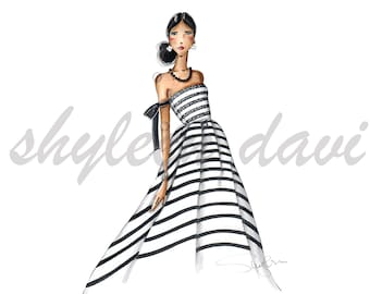 Fashion Illustrated Art Print "Dreamy Stripes"