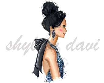 Fashion Illustrated Wall Art Print "Blue Diamonds"