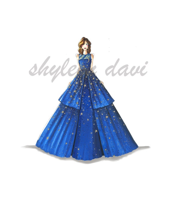 Blue Fashion Illustration Sketch "stardust" - Etsy Denmark