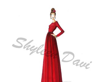 Scarlett Fashion Illustration Print