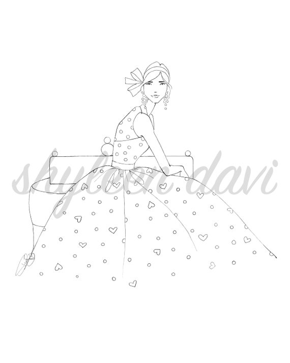Hearts Polka Dots Free Fashion Illustrated Coloring Page Etsy