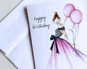 Fashion Illustrated Birthday Card "fabulous Birthday" - Etsy