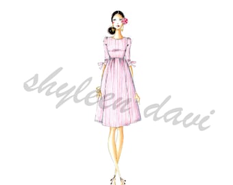 Pink Stripes Fashion Illustration Print