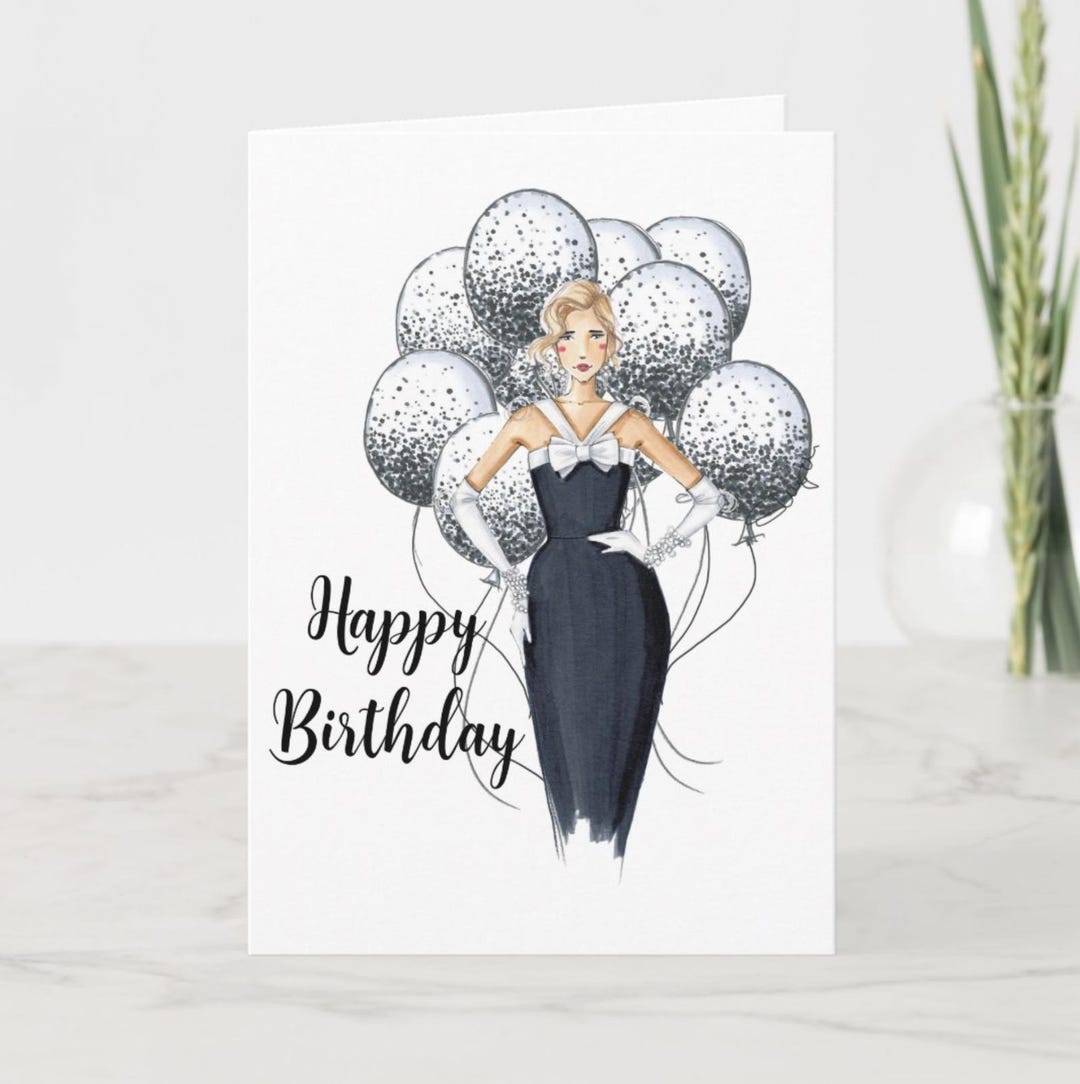 Happy Birthday Fashion Illustrated Card " Birthday Celebration" - Etsy