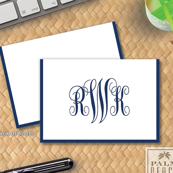 Classic Monogram Folded Notecards - Traditional 3 Initial Foldover Note Stationery - Wedding Thank You Stationary - Three Letter Monogram