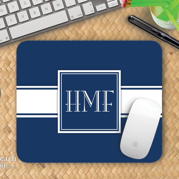 Flagler Monogram Mousepad - Personalized Rugby Stripe Mouse Pad - Preppy Custom Printed Home Office Decor - Gift for Man - Gift for Coworker