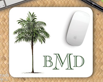 Vintage Palm Mousepad - Monogrammed Botanical Mouse Pad - Custom Printed Palm Tree Home Office Decor - Personalized Desk Accessory Gift