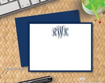 Tarjetas planas de monograma clásico - Papelería de tarjetas de correspondencia - Estacionario de tarjetas personalizadas - Nota de agradecimiento - 3 monogramas iniciales