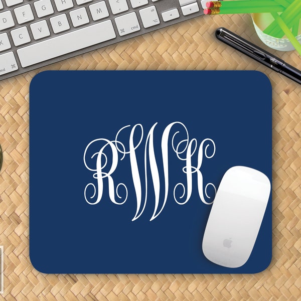 Classic Monogram Mousepad - Personalized Mouse Pad with Initials - Custom Printed Home Office Decor - Personalized Gift for Woman