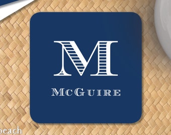 Men's Club Paper Coasters - Single Initial Monogram Disposable Drink Coasters - Masculine Personalized Bar Decor - Host or Hostess Gift