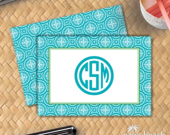 Monogram Paisley Pattern Square Folded Gift Enclosure Cards Set of 25 Personalize Mini Stationery Note Cards