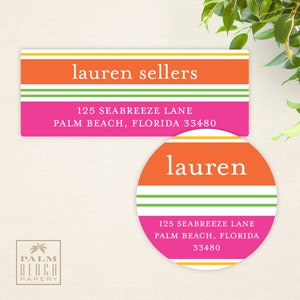 Cabana Stripe - Personalized Return Address Labels - 1&quot; x 2.625&quot; Rectangular or 1.5&quot;, 2&quot;, 2.5&quot; or 3&quot; Round - Custom Printed Envelope Seals