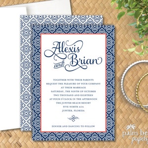 Venetian Invitation - Elegant Modern Wedding Invitation - Birthday, Engagement, Anniversary Party or Bridal Shower Invitation